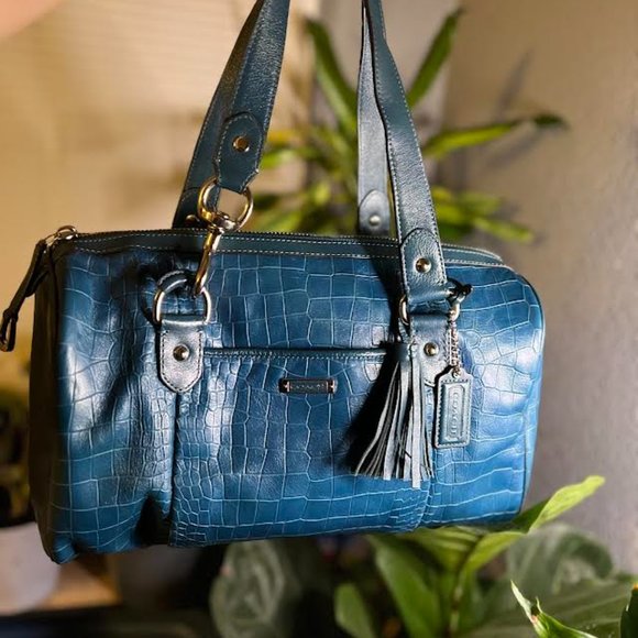 Coach Handbags - ⬇️PRICE DROP⬇️COACH Avery Embossed Croc Satchel-Silver/Peacock